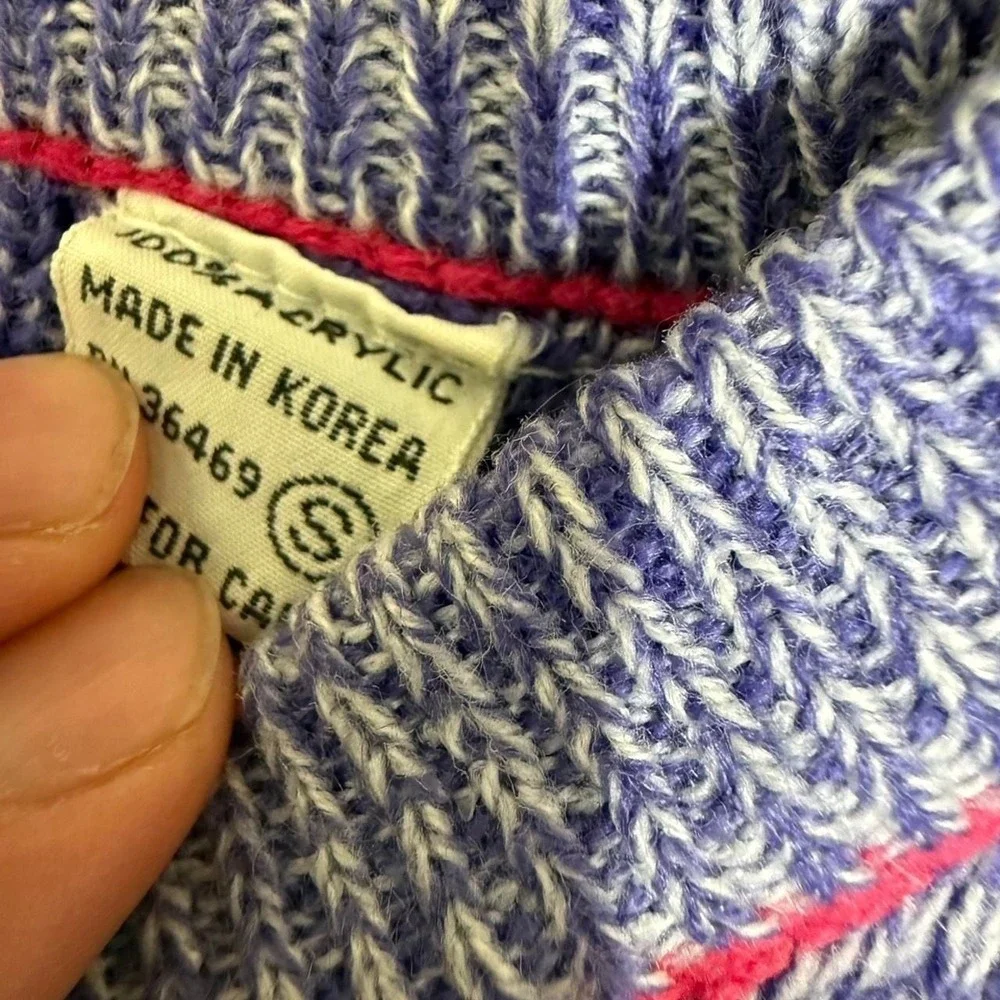 Vintage Purple Geometric Knit Sweater, Abstract Retro Squiggle Pattern, Size S